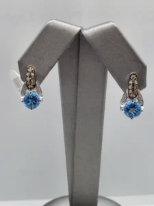 White Gold Champagne Diamond and white Diamond blue Topaz Earrings-image