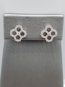 White Gold Diamond Clover Earrings-image
