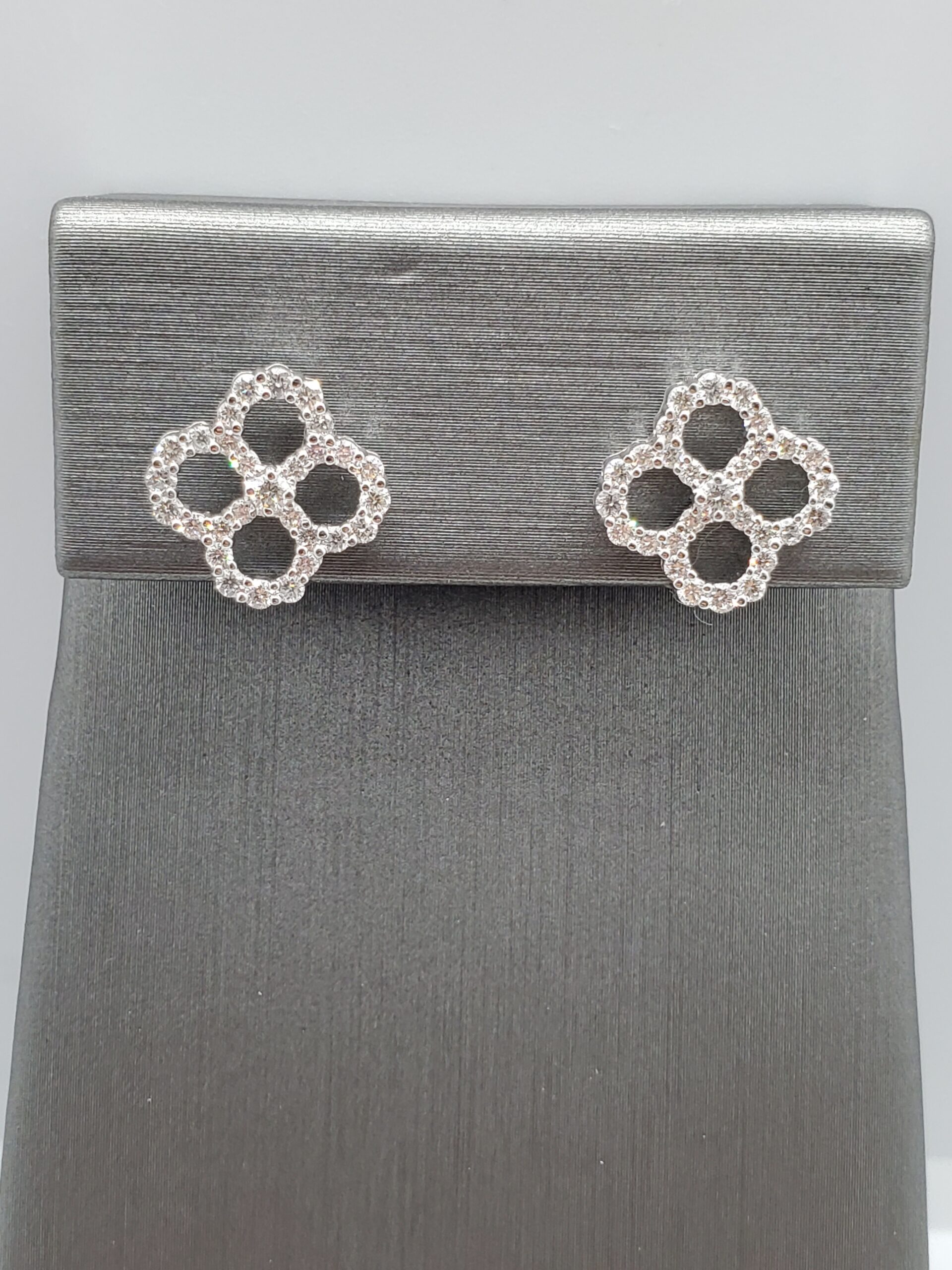 White Gold Diamond Clover Earrings-image